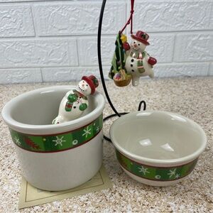 Longaberger Snowflake Christmas Holiday Dip Bowl Spreader Tree Ornament Crock